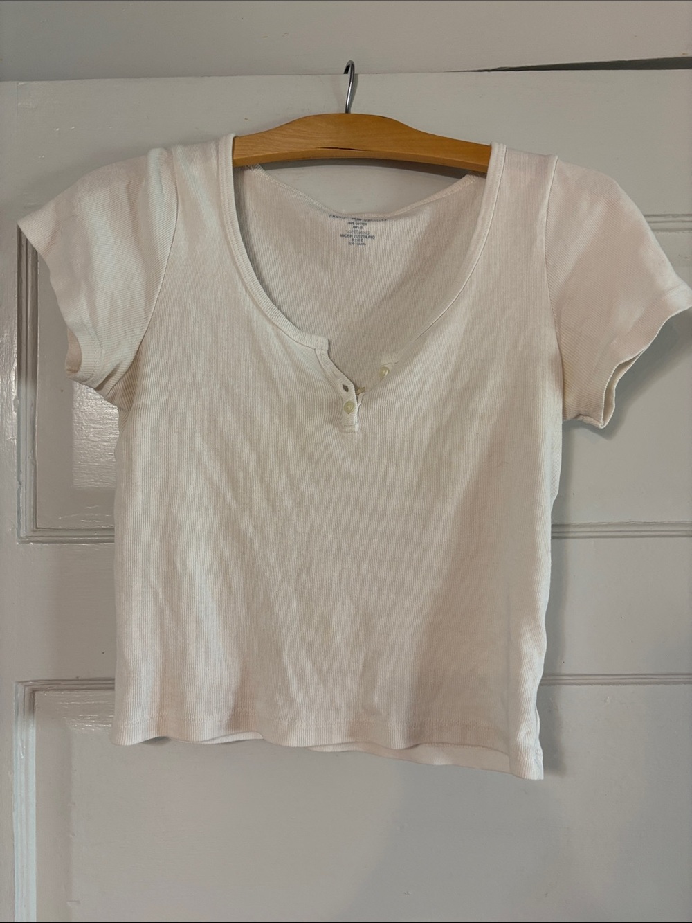 Brandy Melville White Short-Sleeve Henley Rib Tee
